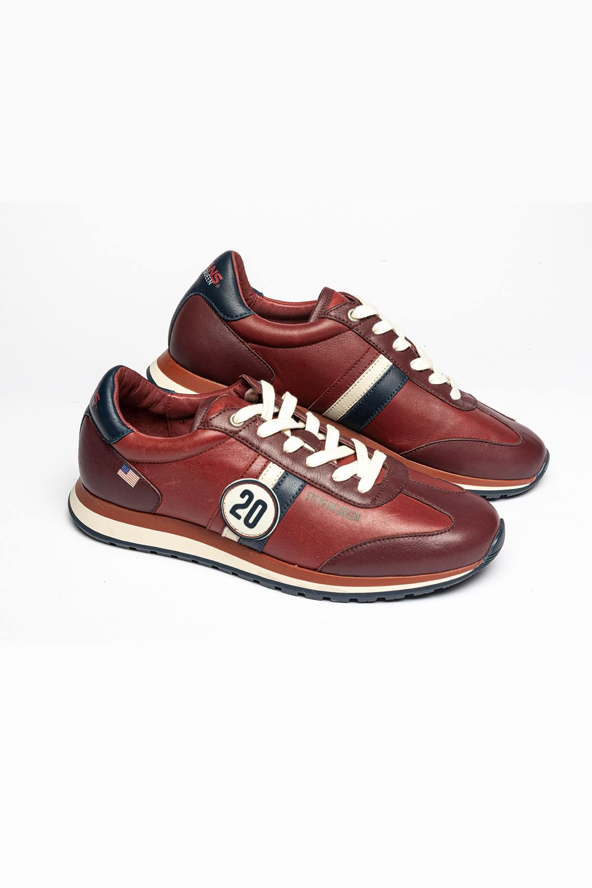 Dark red leather racing sneakers - Image n°3