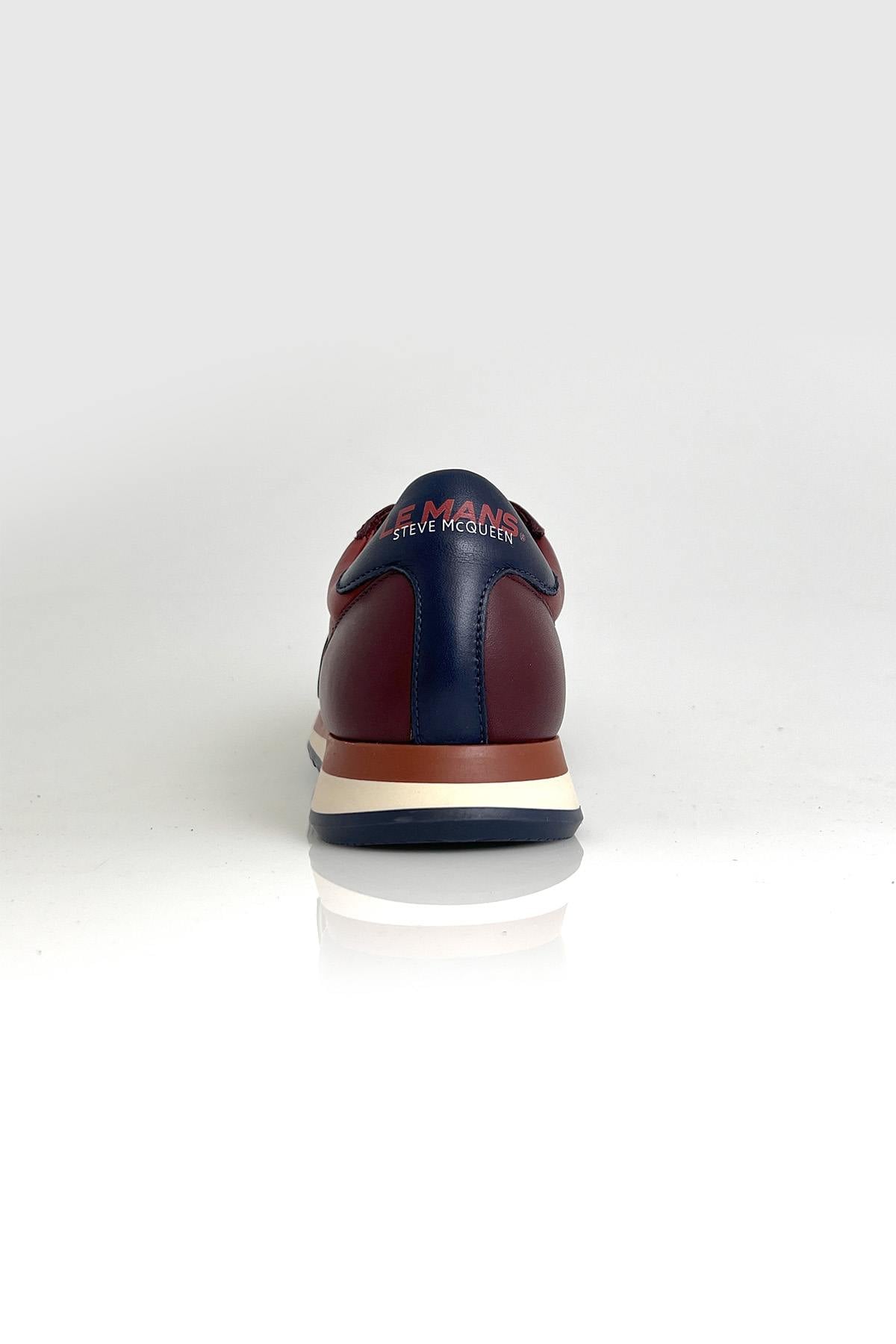 Dark red leather racing sneakers - Image n°8