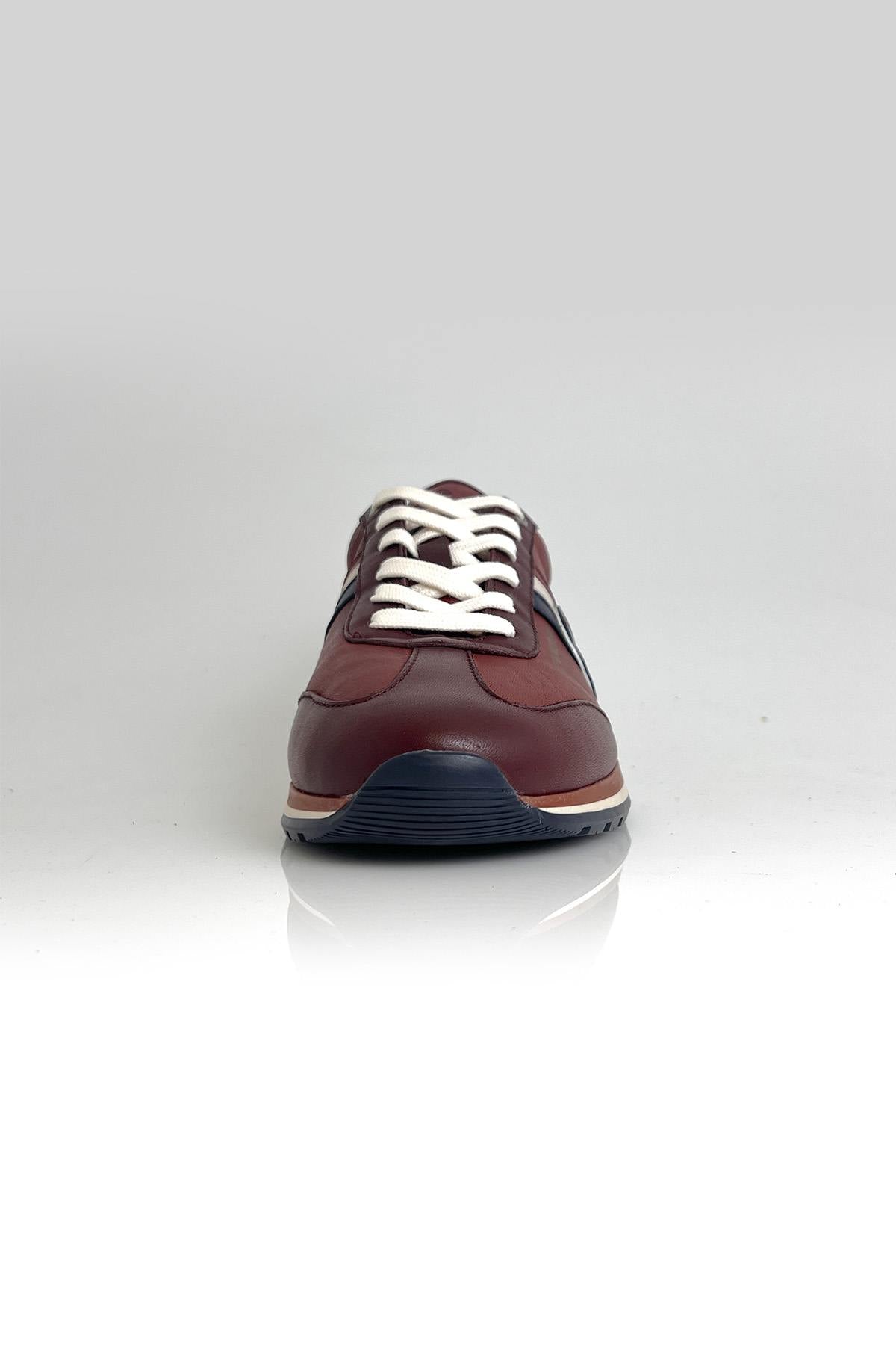 Dark red leather racing sneakers - Image n°7