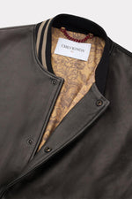 Vintage style black and white leather varsity teddy - Image n°8