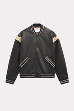 Vintage style black and white leather varsity teddy - Image n°9