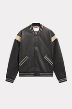 Vintage style black and white leather varsity teddy - Image n°9