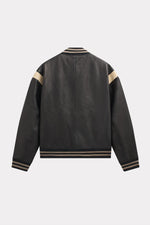 Vintage style black and white leather varsity teddy - Image n°10