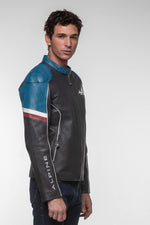 Motorsport-inspired navy sheepskin jacket with a regular fit. - Image n°13