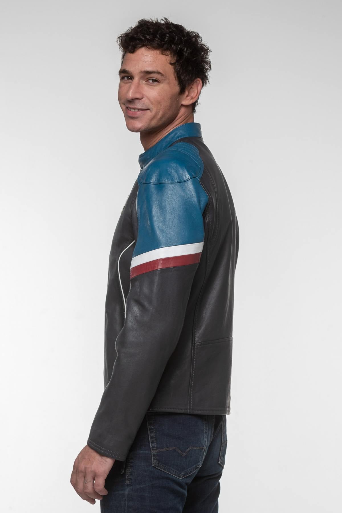 Men's Navy Blue Alpine Leather Jacket - Image n°9