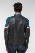 Motorsport-inspired navy sheepskin jacket with a regular fit. - Image n°10