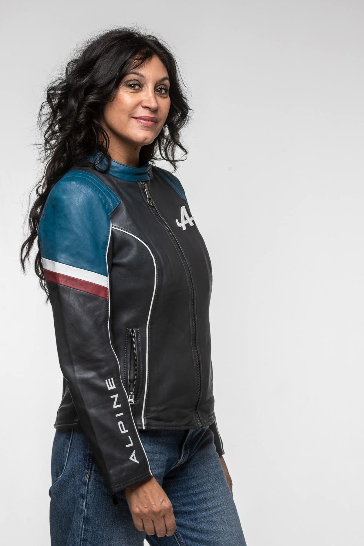 Navy sheepskin jacket: motorsport-inspired, regular fit, year-round. - Image n°4