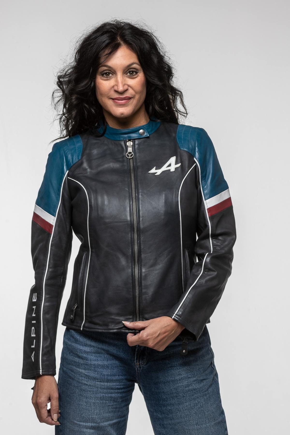 Women's Navy Blue Alpine Leather Jacket - Image n°6