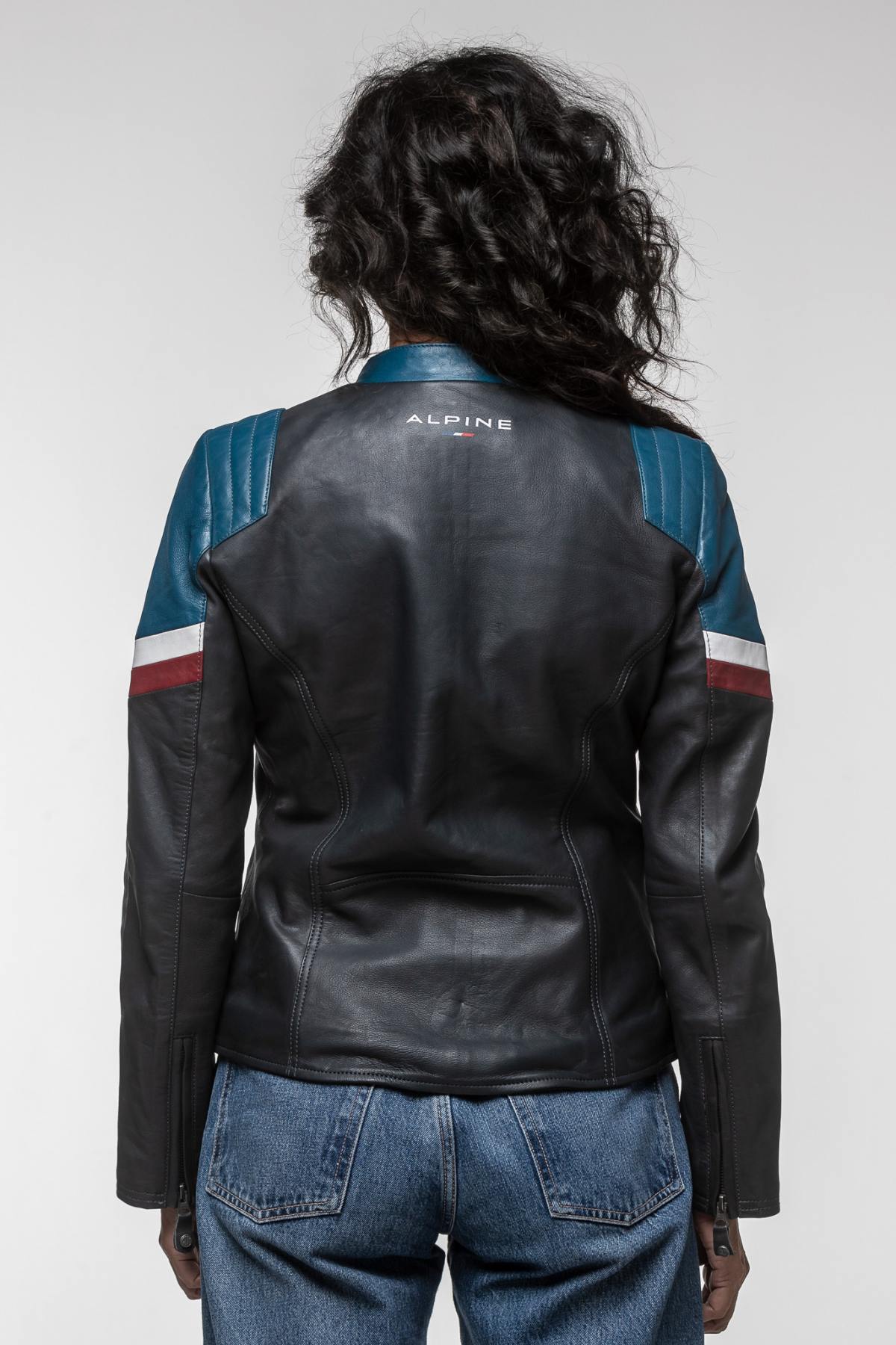 Women's Navy Blue Alpine Leather Jacket - Image n°5