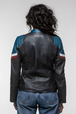 Navy sheepskin jacket: motorsport-inspired, regular fit, year-round. - Image n°5