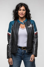 Navy sheepskin jacket: motorsport-inspired, regular fit, year-round. - Image n°1