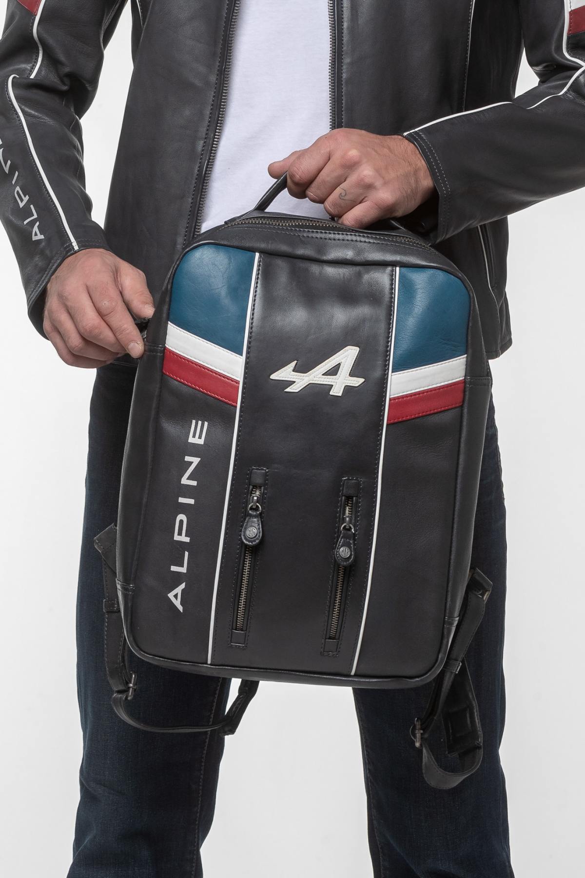 Alpine navy blue leather backpack - Image n°4