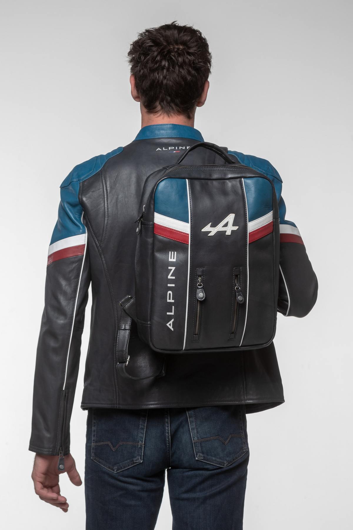 Alpine navy blue leather backpack - Image n°8