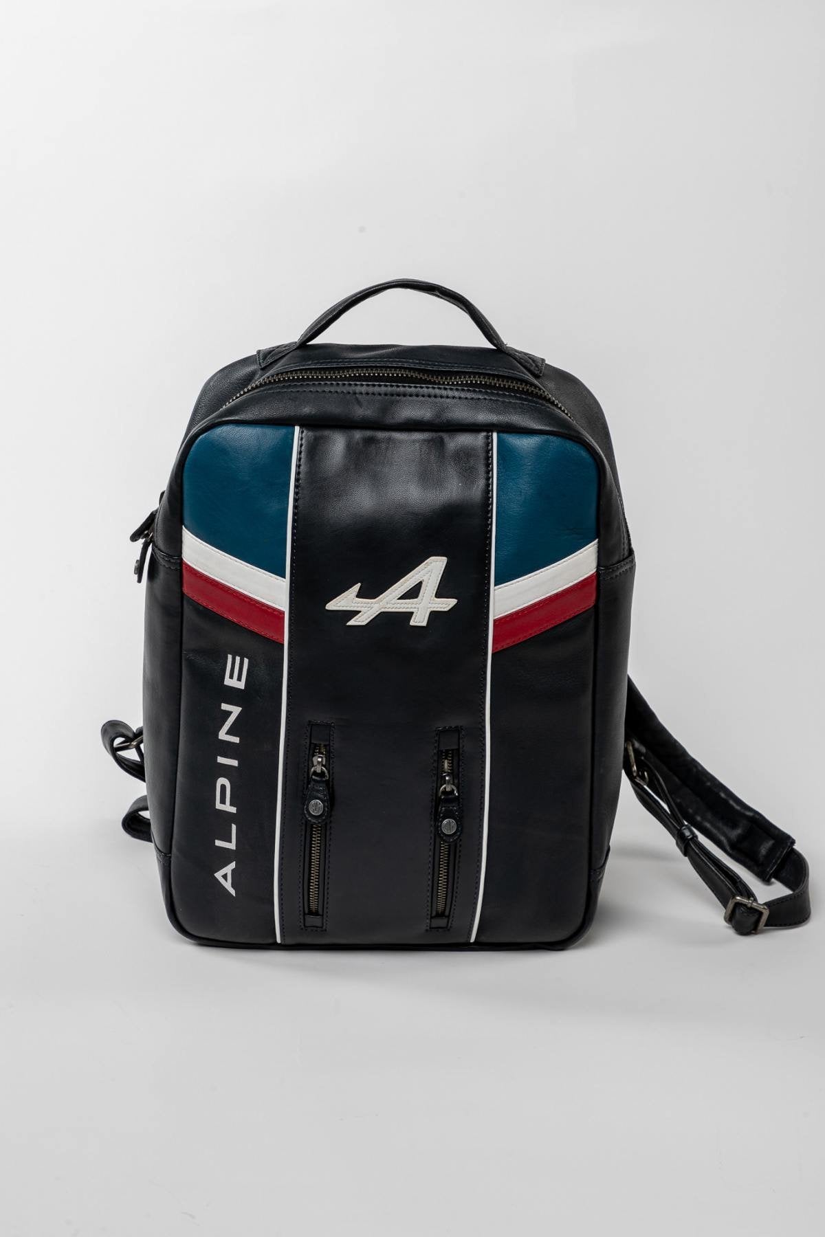 Alpine navy blue leather backpack - Image n°3