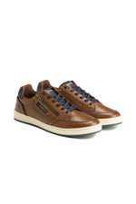 Cognac and navy leather sneakers - Image n°1