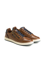 Cognac and navy leather sneakers - Image n°1