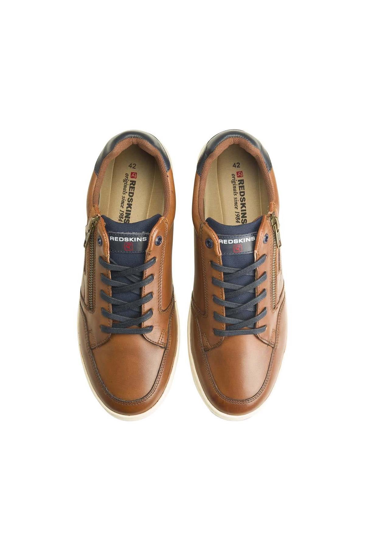 Cognac and navy leather sneakers - Image n°4