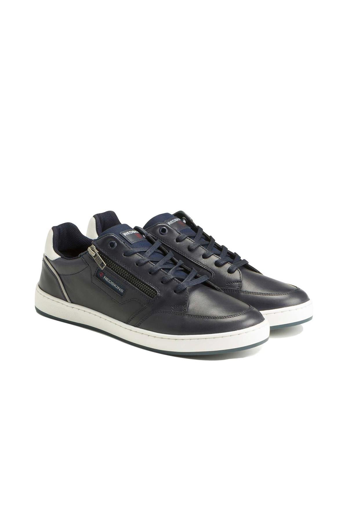 Navy and white leather sneakers - Image n°1