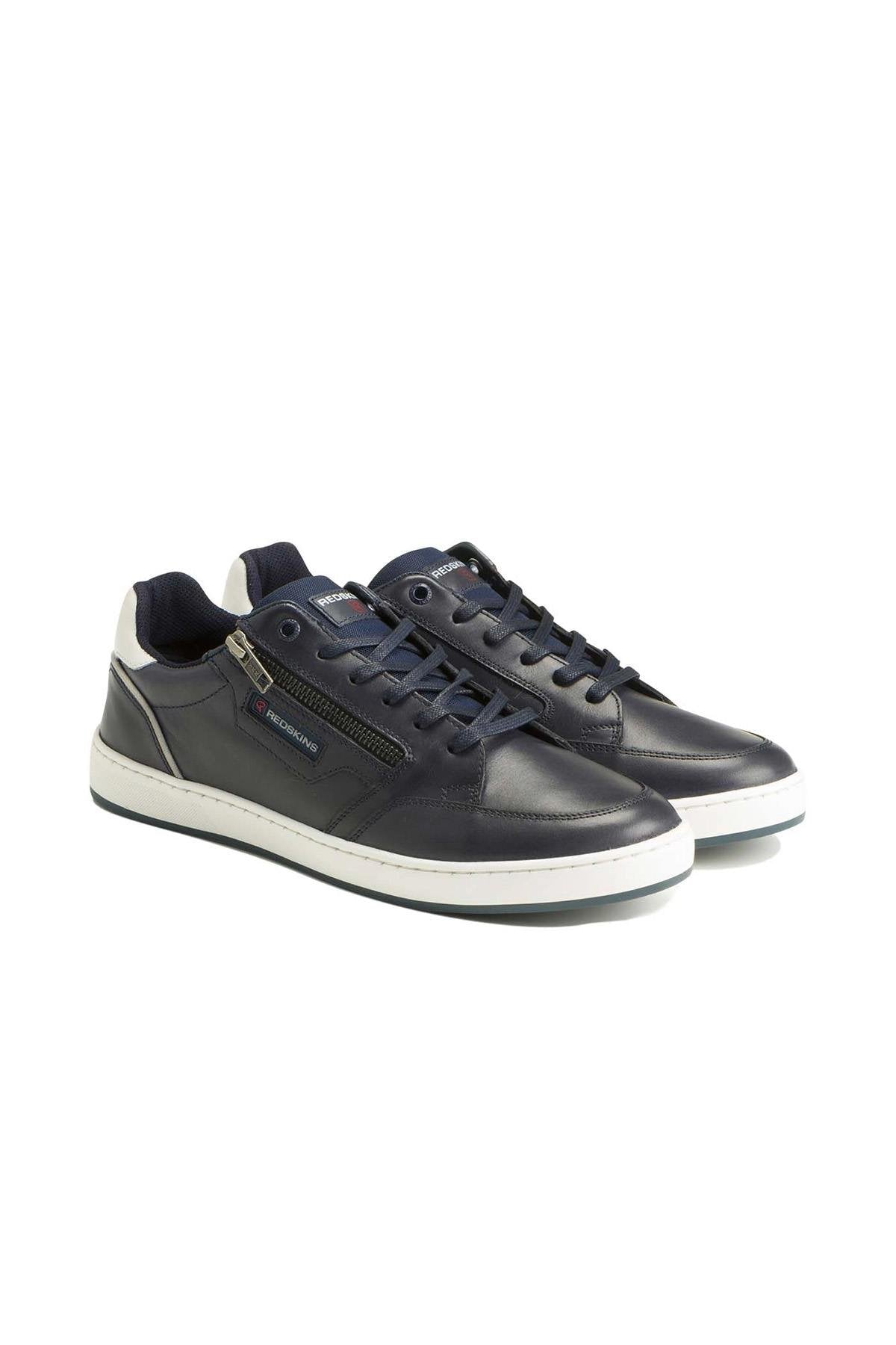 Navy and white leather sneakers - Image n°1