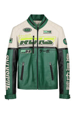 Vintage green and off-white racing leather jacket - Image n°9