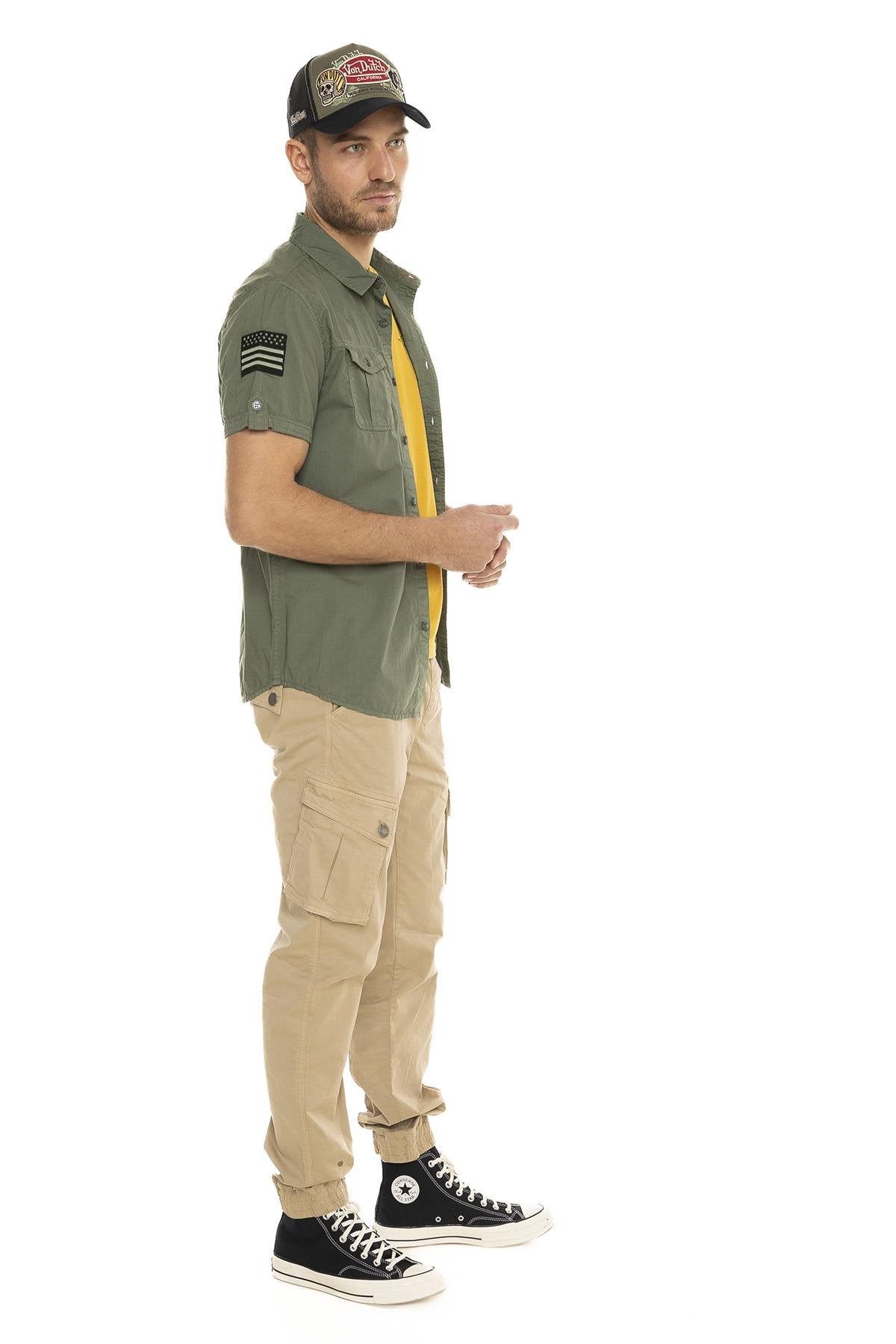 Short-sleeved army khaki cotton shirt - Image n°6