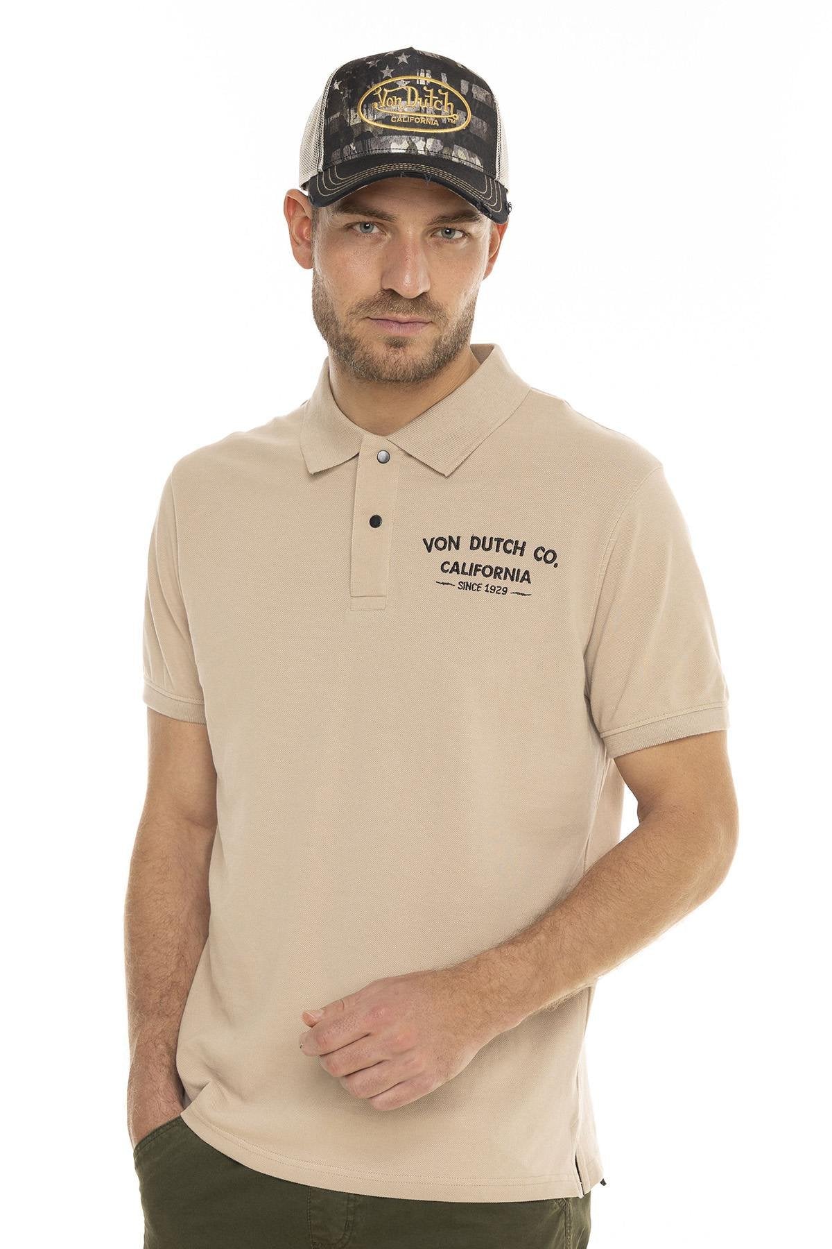 Beige cotton polo shirt with embroidered heart and back - Image n°1