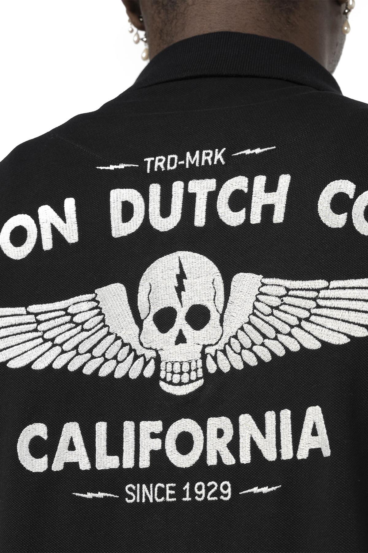 Black cotton polo shirt with embroidered heart and back - Image n°4