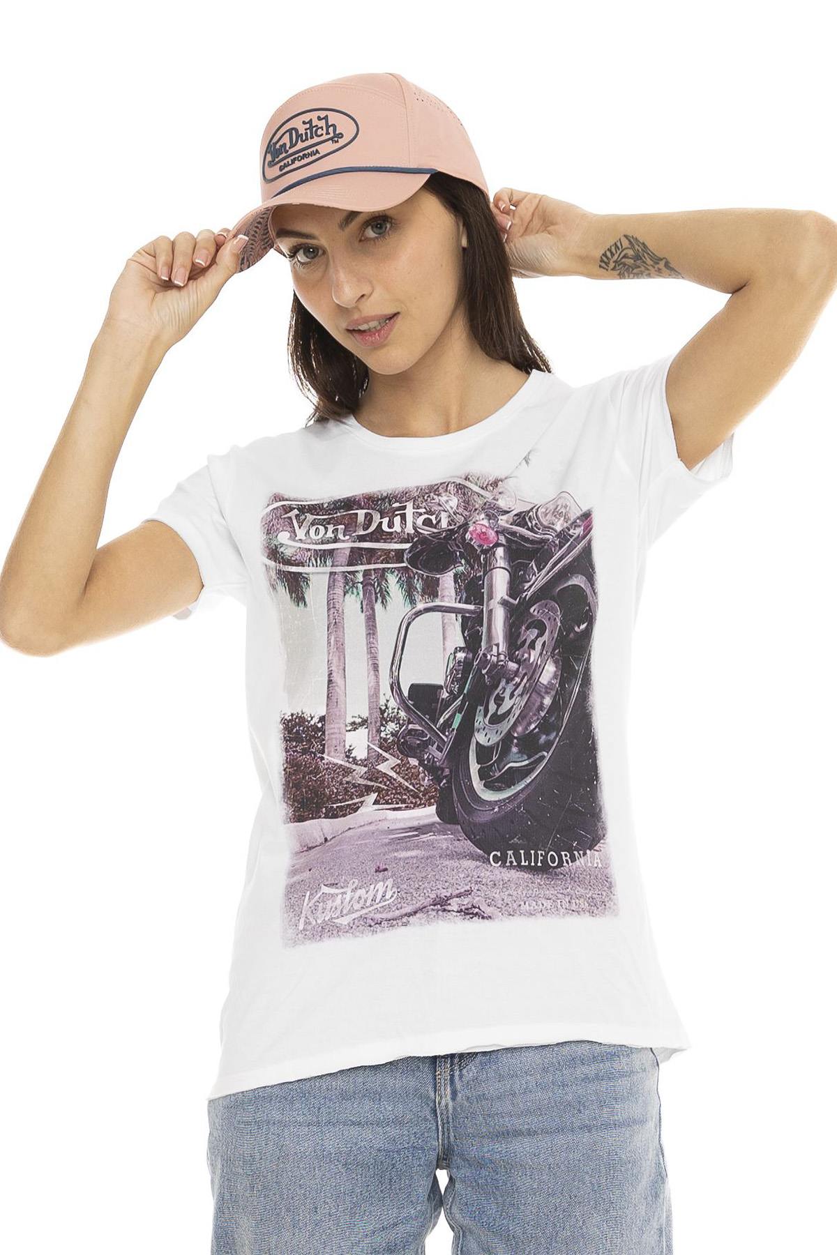 White t-shirt with motorcycle print - Image n°1