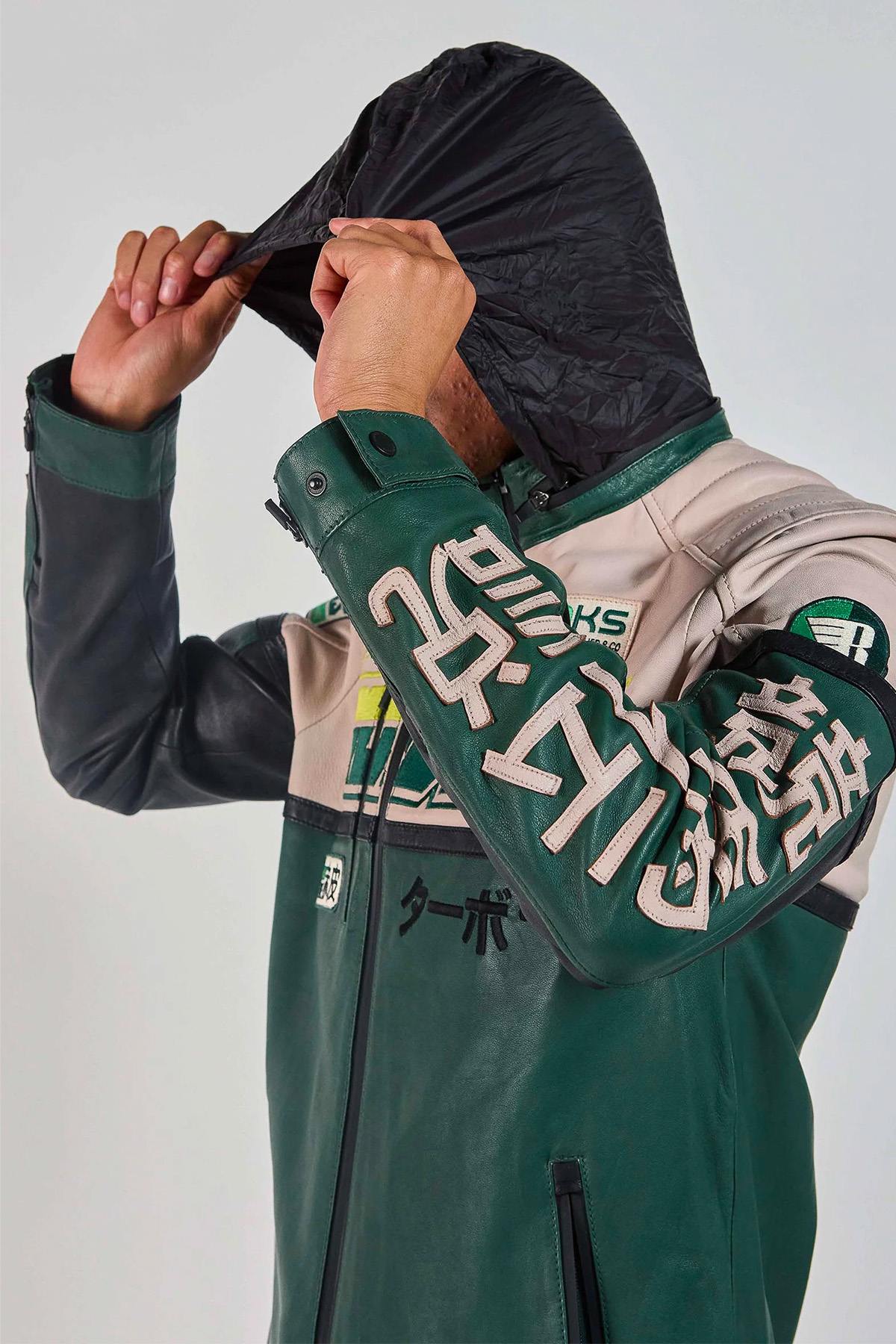 Redskins' Sancuir Racing in medium green and natural beige sheepskin. - Image n°3