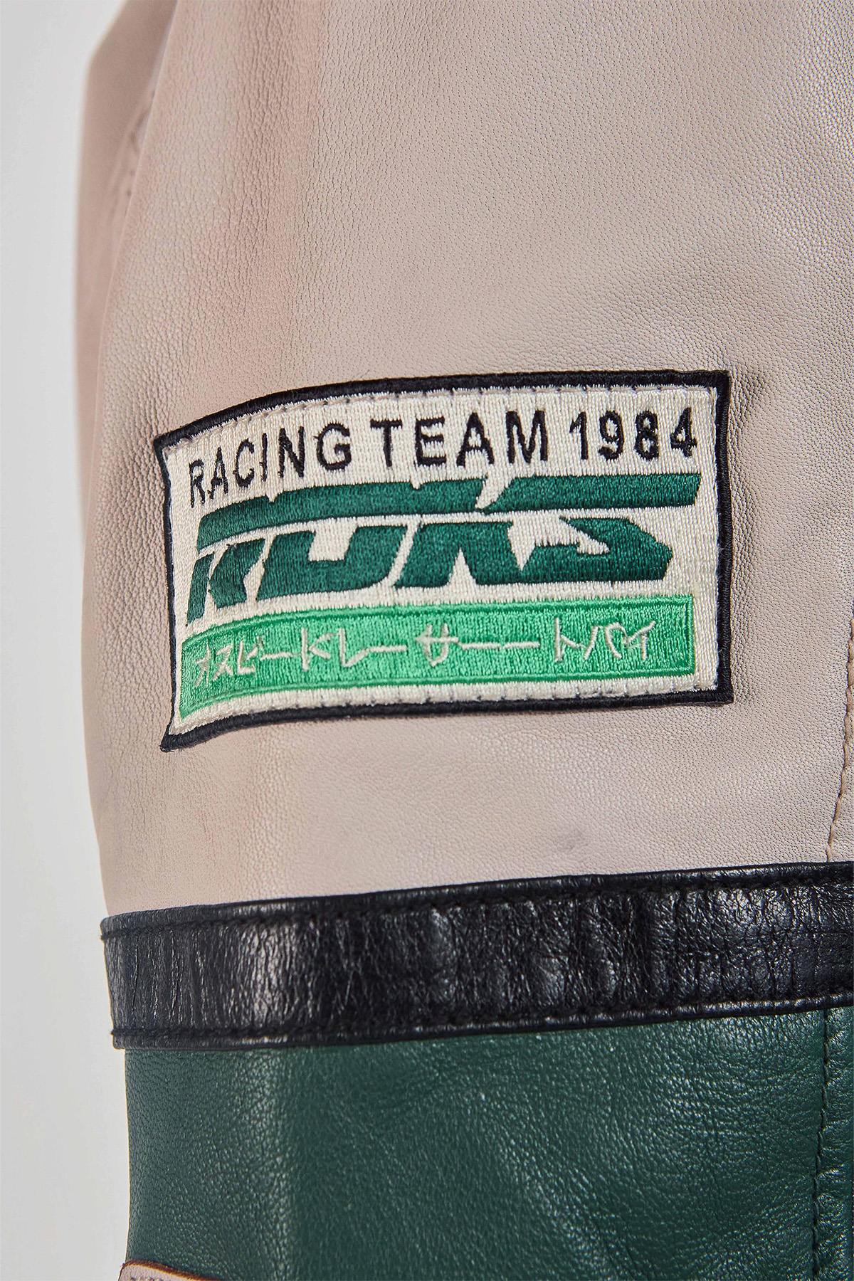 Vintage green and off-white racing leather jacket - Image n°7