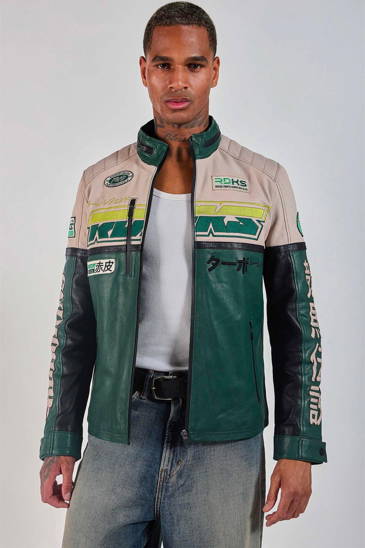 Redskins' Sancuir Racing in medium green and natural beige sheepskin. - Image n°6