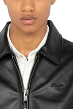 Black cowhide leather jacket with shirt collar - Image n°2