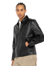 Black cowhide leather jacket with shirt collar - Image n°3