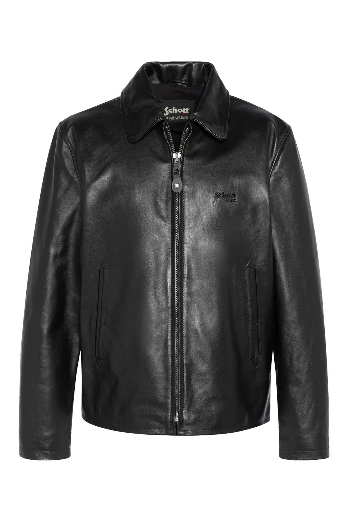 Black cowhide leather jacket with shirt collar - Image n°5