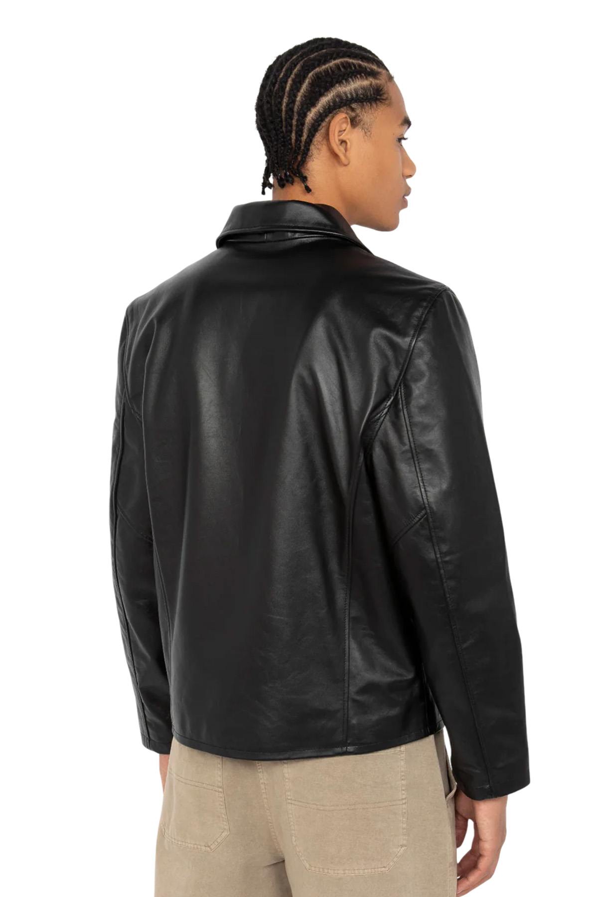Black cowhide leather jacket with shirt collar - Image n°4