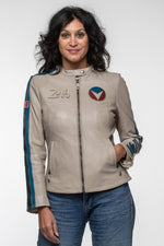 Michel Vaillant ecru leather jacket for women - Image n°4