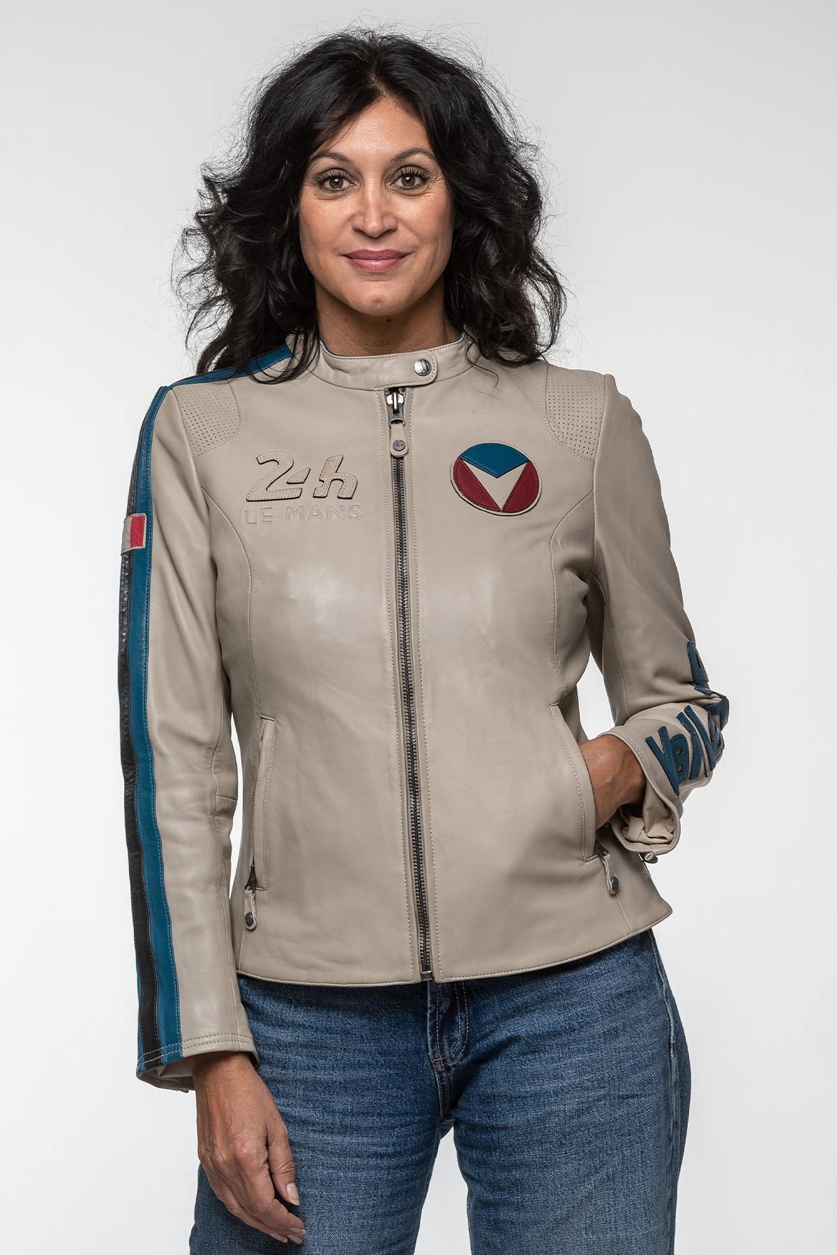 Michel Vaillant ecru leather jacket for women - Image n°4