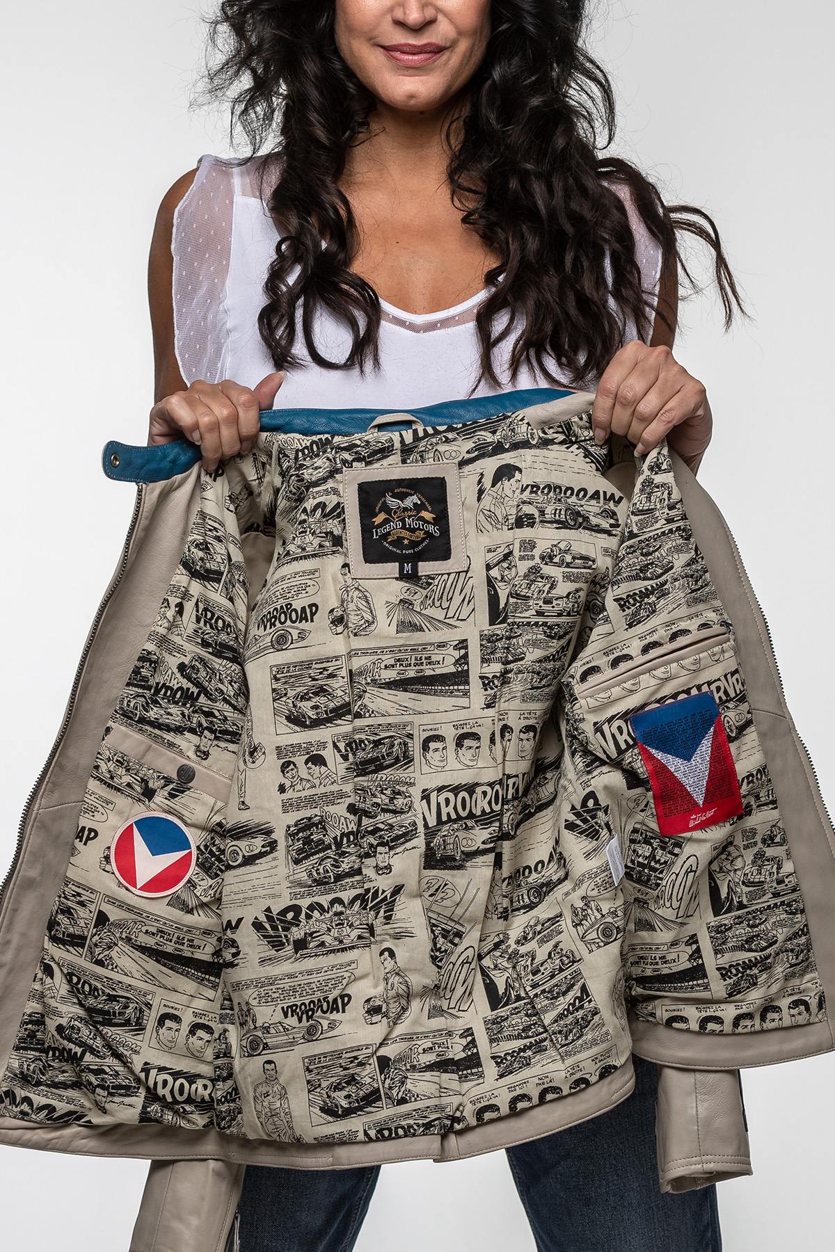 Michel Vaillant ecru leather jacket for women - Image n°2