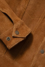 Rugged suede leather trucker jacket with buffalo leather collar - Image n°14