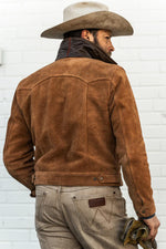 Rugged suede leather trucker jacket with buffalo leather collar - Image n°3