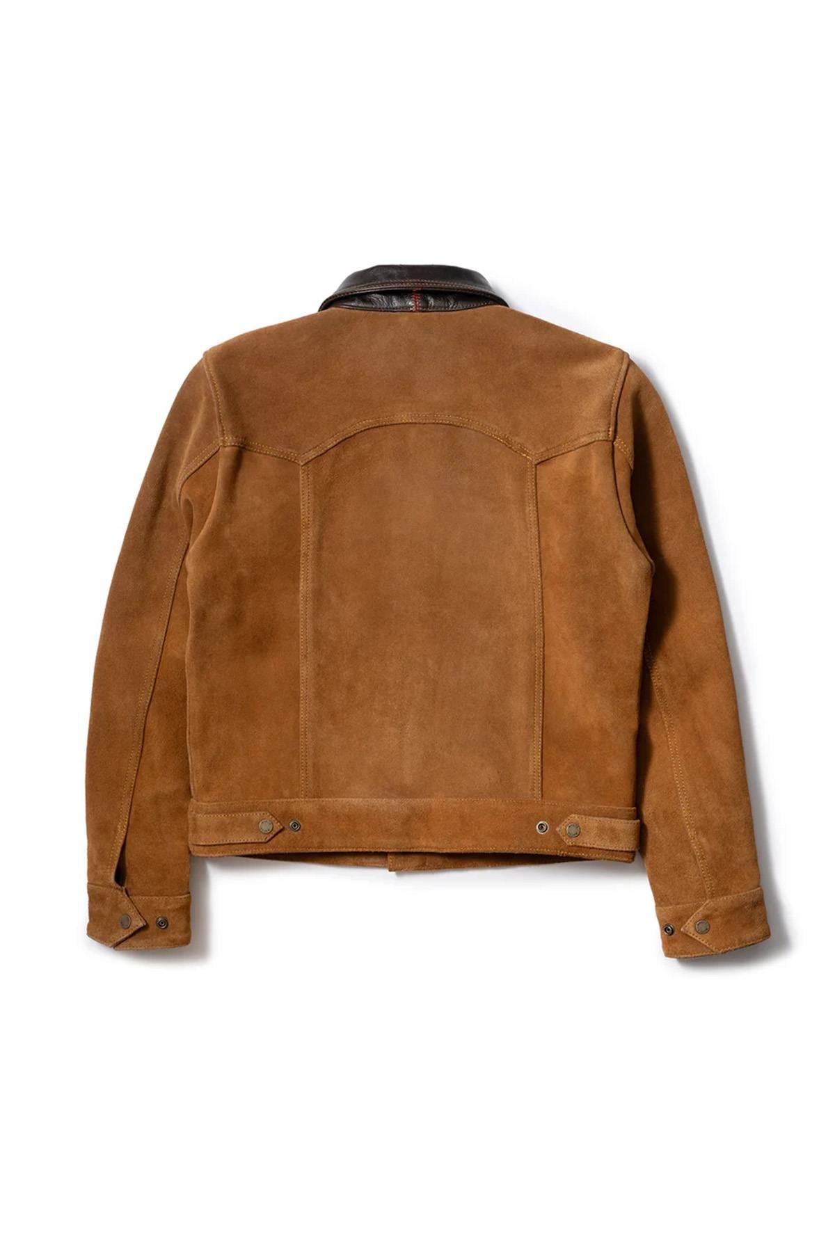 Rugged suede leather trucker jacket with buffalo leather collar - Image n°10