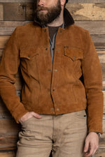 Rugged suede leather trucker jacket with buffalo leather collar - Image n°13
