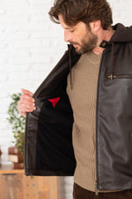 Cocoa-colored leather hooded jacket - Image n°5