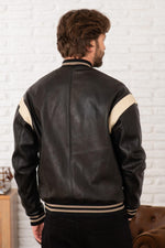 Vintage style black and white leather varsity teddy - Image n°5