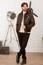 Chocolate-colored "Black Panthers" leather bomber jacket - Image n°3