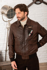 Chocolate-colored "Black Panthers" leather bomber jacket - Image n°5
