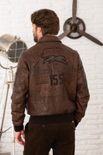 Chocolate-colored "Black Panthers" leather bomber jacket - Image n°6