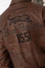 Chocolate-colored "Black Panthers" leather bomber jacket - Image n°2
