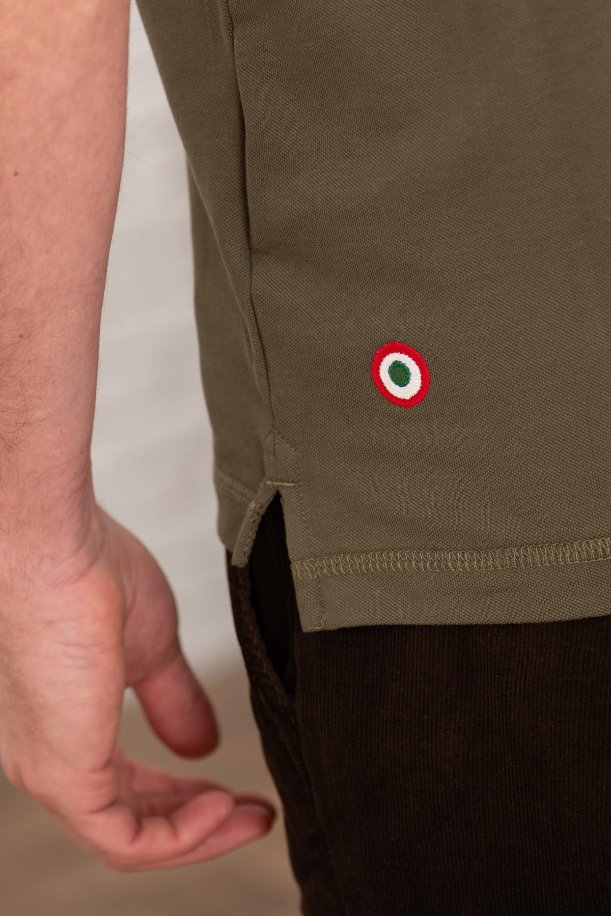 Olive green cotton polo shirt with distressed patches - Image n°7
