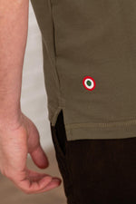 Olive green cotton polo shirt with distressed patches - Image n°7
